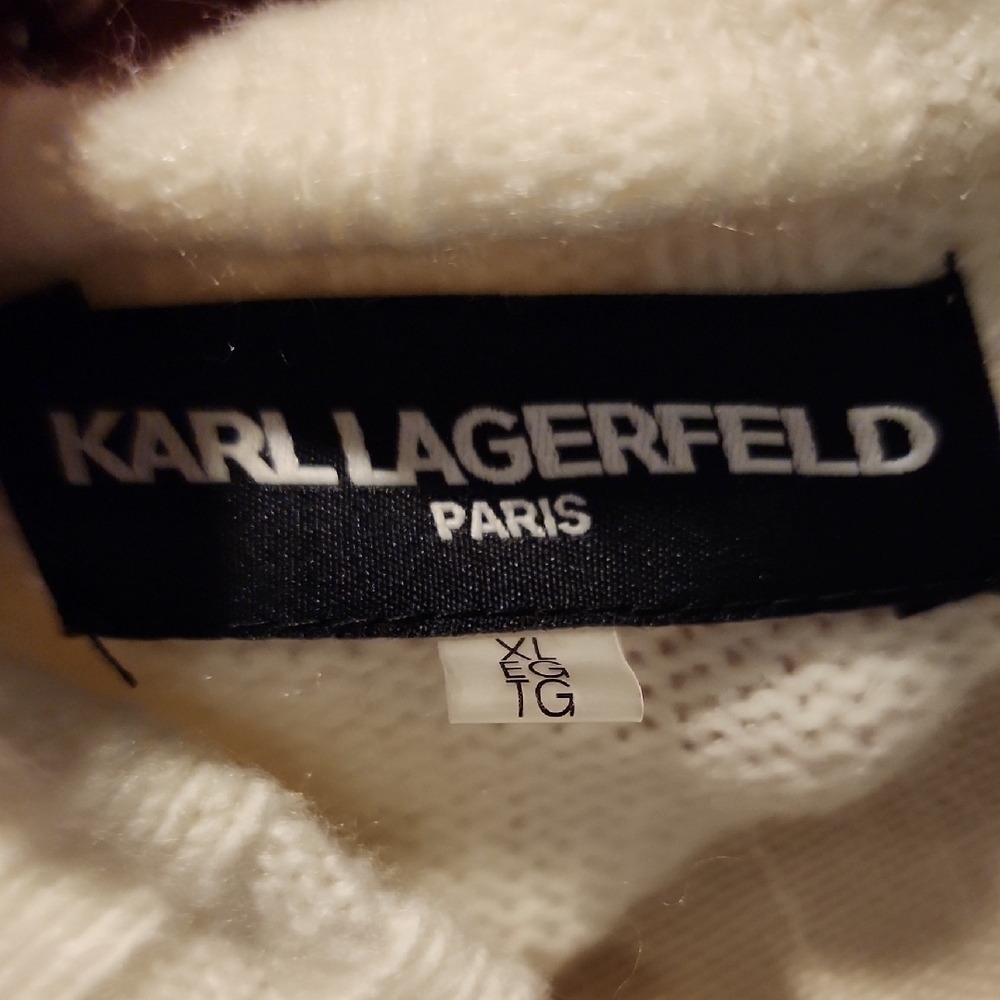 Karl Lagerfeld Elegant Cream Embellished Sweater Size XL PTP 23in Length 28in - Picture 2 of 9